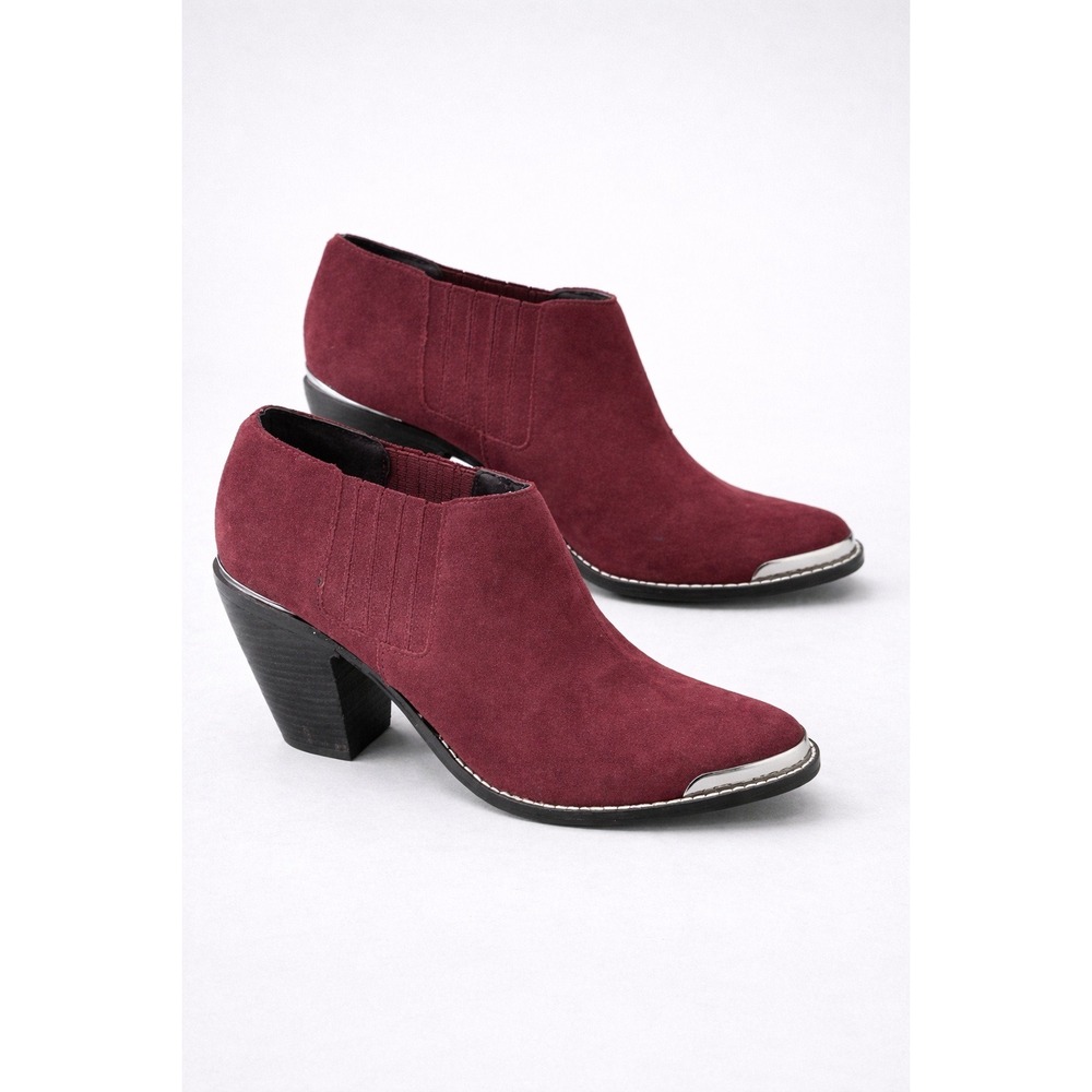 Dolce Vita Burgundy Suede Western Ankle Boots Silver Toe Sz 9